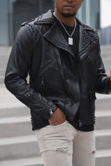 Barabas Men's Spiked Motorcycle Biker Faux Leather Jacket 3JPU26 Black Black