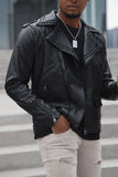 Barabas Men's Spiked Motorcycle Biker Faux Leather Jacket 3JPU26 Black Black