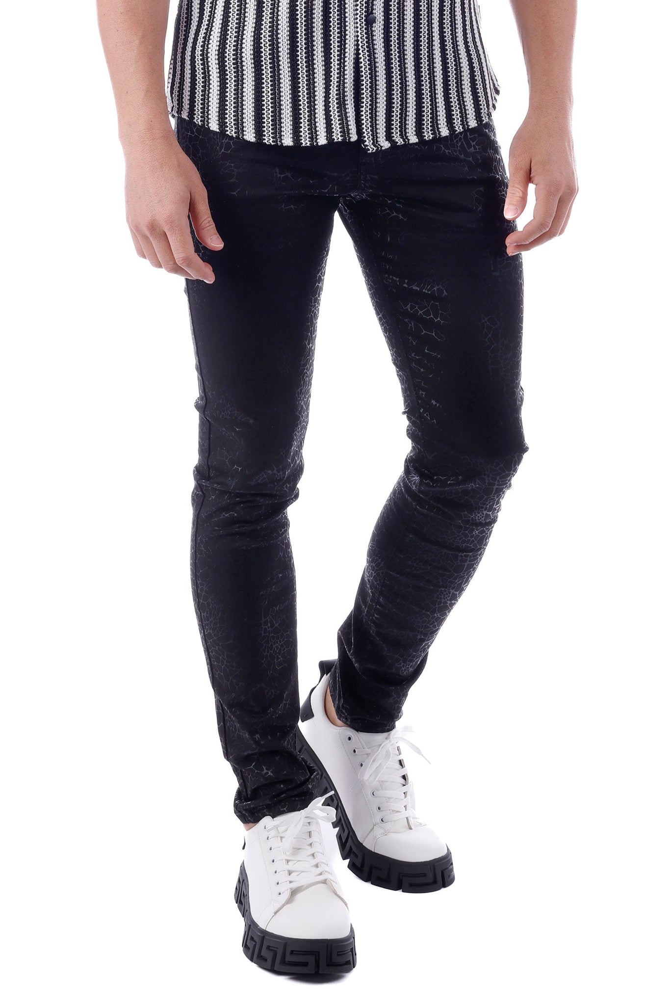 Barabas Men's Wholesale Stretch Slim Lava Pattern Premium Denim Jeans 1750 Black