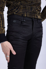 Barabas Men's Stretch Slim Lava Pattern Premium Denim Jeans 1750 Black