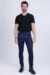 Barabas Men's Stretch Slim Lava Pattern Premium Denim Jeans 1750 Navy