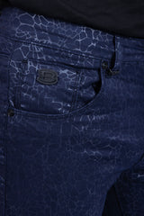 Barabas Men's Stretch Slim Lava Pattern Premium Denim Jeans 1750 Navy