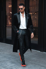 Barabas Wholesale Men's Rhinestone Velvet Peak Lapel Long Coat 4LBL49 Black Silver
