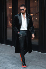 Barabas Wholesale Men's Rhinestone Velvet Peak Lapel Long Coat 4LBL49 Black