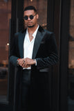 Barabas Wholesale Men's Rhinestone Velvet Peak Lapel Long Coat 4LBL49 Black Silver