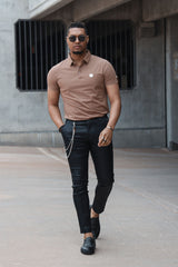 Barabas Men's Solid Color Textured Premium Stretch Polo Shirts 5P10 Brown