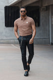 Barabas Men's Solid Color Textured Premium Stretch Polo Shirts 5P10 Brown