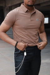 Barabas Men's Solid Color Textured Premium Stretch Polo Shirts 5P10 Brown