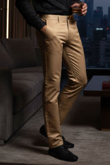BARABAS Men's Shiny Solid Gold Color Chino Pants 2605 Gold
