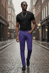 BARABAS Men's Shiny Solid Gold Color Chino Pants 2605 Navy