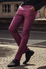 BARABAS Men's Shiny Solid Gold Color Chino Pants 2605 Wine