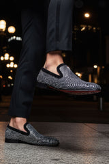 Barabas Wholesale Men's Rhinestone Suede Slip On Loafer Dress Shoes 5SH16 Black Silver