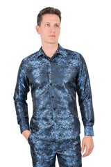 Barabas Wholesale Long Sleeve Floral Men's Button Down Dress Shirts 2B03 Blue