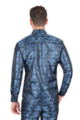 Barabas Long Sleeve Floral Men's Button Down Dress Shirts 2B03 Blue