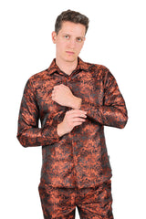 Barabas Wholesale Long Sleeve Floral Men's Button Down Dress Shirts 2B03 Orange