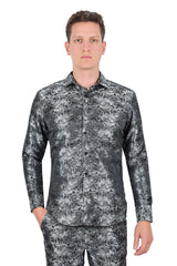 Barabas Wholesale Long Sleeve Floral Men's Button Down Dress Shirts 2B03 Gray