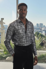 Barabas Wholesale Long Sleeve Floral Men's Button Down Dress Shirts 2B03 Gray