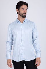 Barabas Wholesale Men's Wood Art Long Sleeve Button Down Shirt 2B321 Sky Blue
