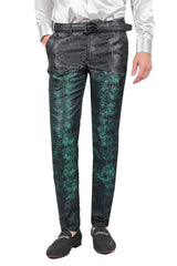 Barabas Men's Floral Rose Shiny Metallic Dress Pants 2CP03 Green