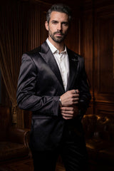 Barabas Wholesale Men's Solid Color Satin Metallic Shine Luxury Blazer 2BL1010 Black