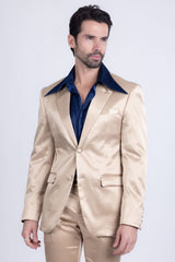 Barabas Wholesale Men's Solid Color Satin Metallic Shine Luxury Blazer 2BL1010 Gold