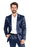 Barabas Wholesale Men's Solid Color Satin Metallic Shine Luxury Blazer 2BL1010 Navy