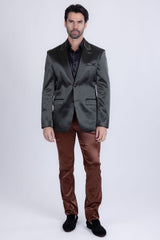 Barabas Wholesale Men's Solid Color Satin Metallic Shine Luxury Blazer 2BL1010 Olive