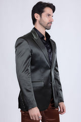 Barabas Wholesale Men's Solid Color Satin Metallic Shine Luxury Blazer 2BL1010 Olive
