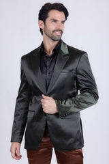 Barabas Wholesale Men's Solid Color Satin Metallic Shine Luxury Blazer 2BL1010 Olive