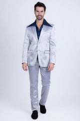 Barabas Wholesale Men's Solid Color Satin Metallic Shine Luxury Blazer 2BL1010 Silver