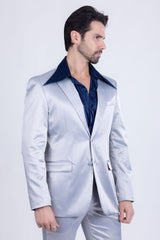 Barabas Wholesale Men's Solid Color Satin Metallic Shine Luxury Blazer 2BL1010 Silver