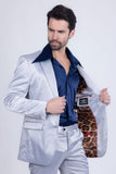 Barabas Wholesale Men's Solid Color Satin Metallic Shine Luxury Blazer 2BL1010 Silver