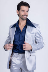 Barabas Wholesale Men's Solid Color Satin Metallic Shine Luxury Blazer 2BL1010 Silver