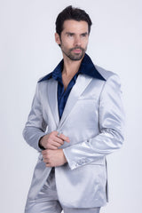 Barabas Wholesale Men's Solid Color Satin Metallic Shine Luxury Blazer 2BL1010 Silver