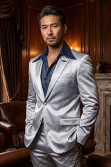 Barabas Wholesale Men's Solid Color Satin Metallic Shine Luxury Blazer 2BL1010 Silver
