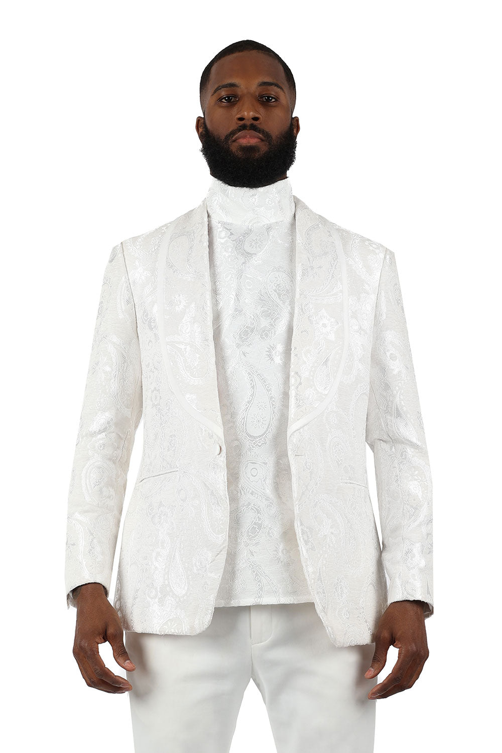 BARABAS Men's Paisley Shawl Lapel Luxury Blazer 2BL3101 White White