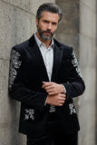 Barabas Wholesale Men's Jewels Rhinestone Studs Peak Lapel Velvet Blazer 2BLR2 Black Silver