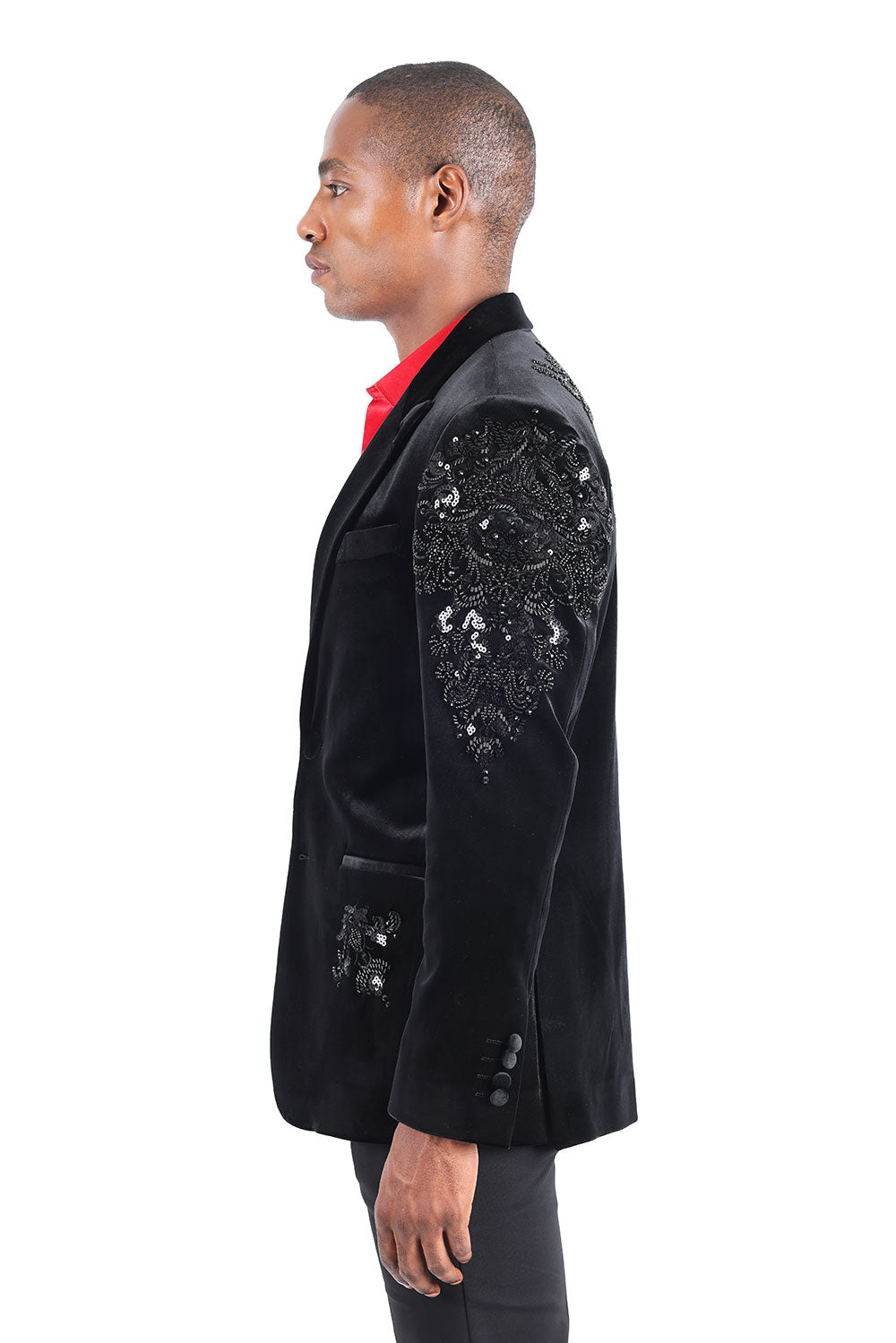 BARABAS Wholesale Men's Jewels Rhinestone Studs Peak Lapel Velvet  Blazer 2BLR2 Black Black