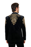 BARABAS WholesaleMen's Jewels Rhinestone Studs Peak Lapel Velvet Blazer 2BLR2 Black Gold