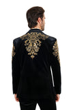Barabas Wholesale Men's Jewels Rhinestone Studs Peak Lapel Velvet Blazer 2BLR2 Black Gold