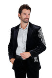 Barabas Wholesale Men's Jewels Rhinestone Studs Peak Lapel Velvet Blazer 2BLR2 Black Silver