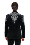 Barabas Wholesale Men's Jewels Rhinestone Studs Peak Lapel Velvet Blazer 2BLR2 Black Silver