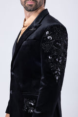 Barabas Wholesale Men's Jewels Rhinestone Studs Peak Lapel Velvet Blazer 2BLR2 Black Black