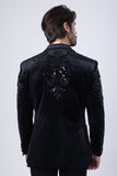 Barabas Wholesale Men's Jewels Rhinestone Studs Peak Lapel Velvet Blazer 2BLR2 Black Black