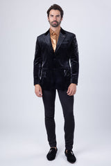 Barabas Wholesale Men's Jewels Rhinestone Studs Peak Lapel Velvet Blazer 2BLR2 Black Black