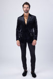 Barabas Wholesale Men's Jewels Rhinestone Studs Peak Lapel Velvet Blazer 2BLR2 Black Black