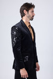 Barabas Wholesale Men's Jewels Rhinestone Studs Peak Lapel Velvet Blazer 2BLR2 Black Black