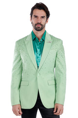 Barabas Wholesale Men's Rhinestone Matte Color Notch Lapel Casual Blazer 2BLR6 light Green