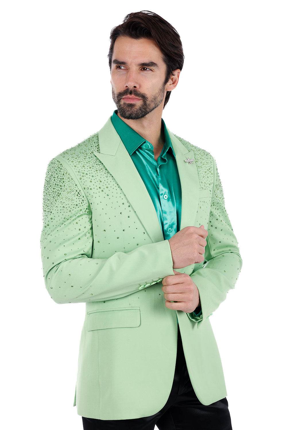 Barabas Wholesale Men's Rhinestone Matte Color Notch Lapel Casual Blazer 2BLR6 green