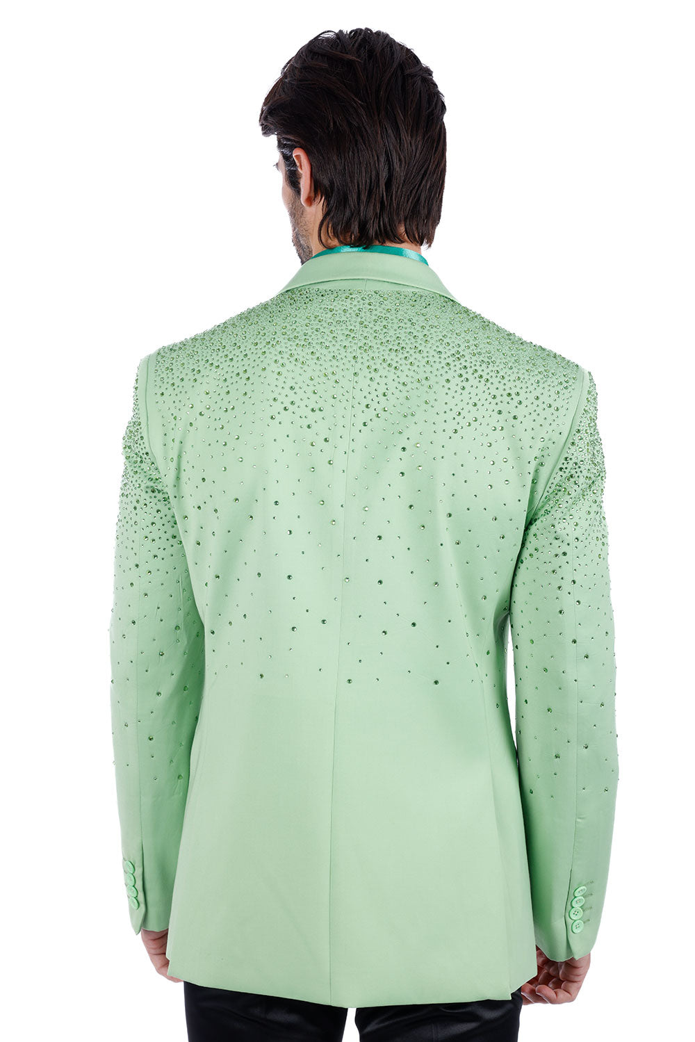 Barabas Wholesale Men's Rhinestone Matte Color Notch Lapel Casual Blazer 2BLR6 green